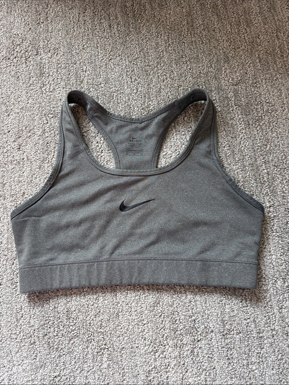 Nike Dark Gray Racerback Sports Bra with Black Swoosh